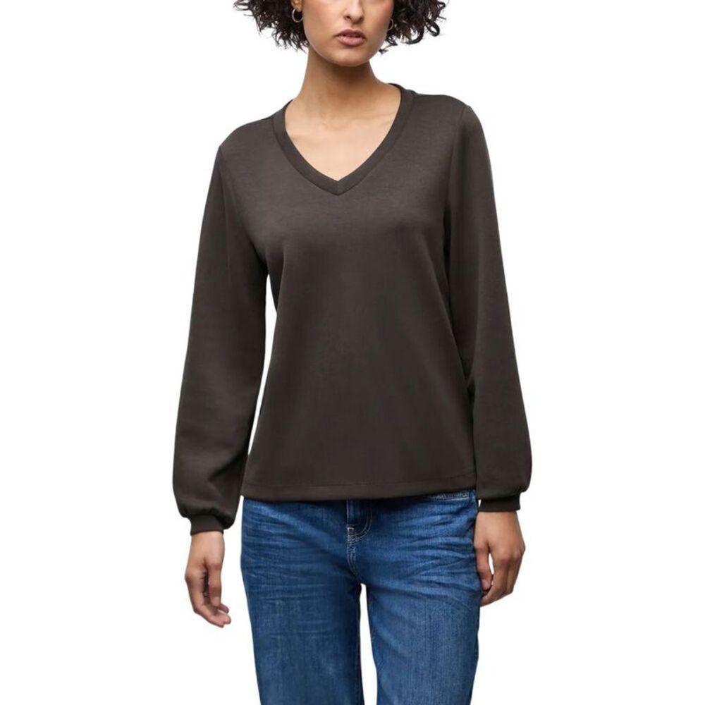Street One Modal Blend Sweatshirt with Ribbed Trims Women Brown Clothing